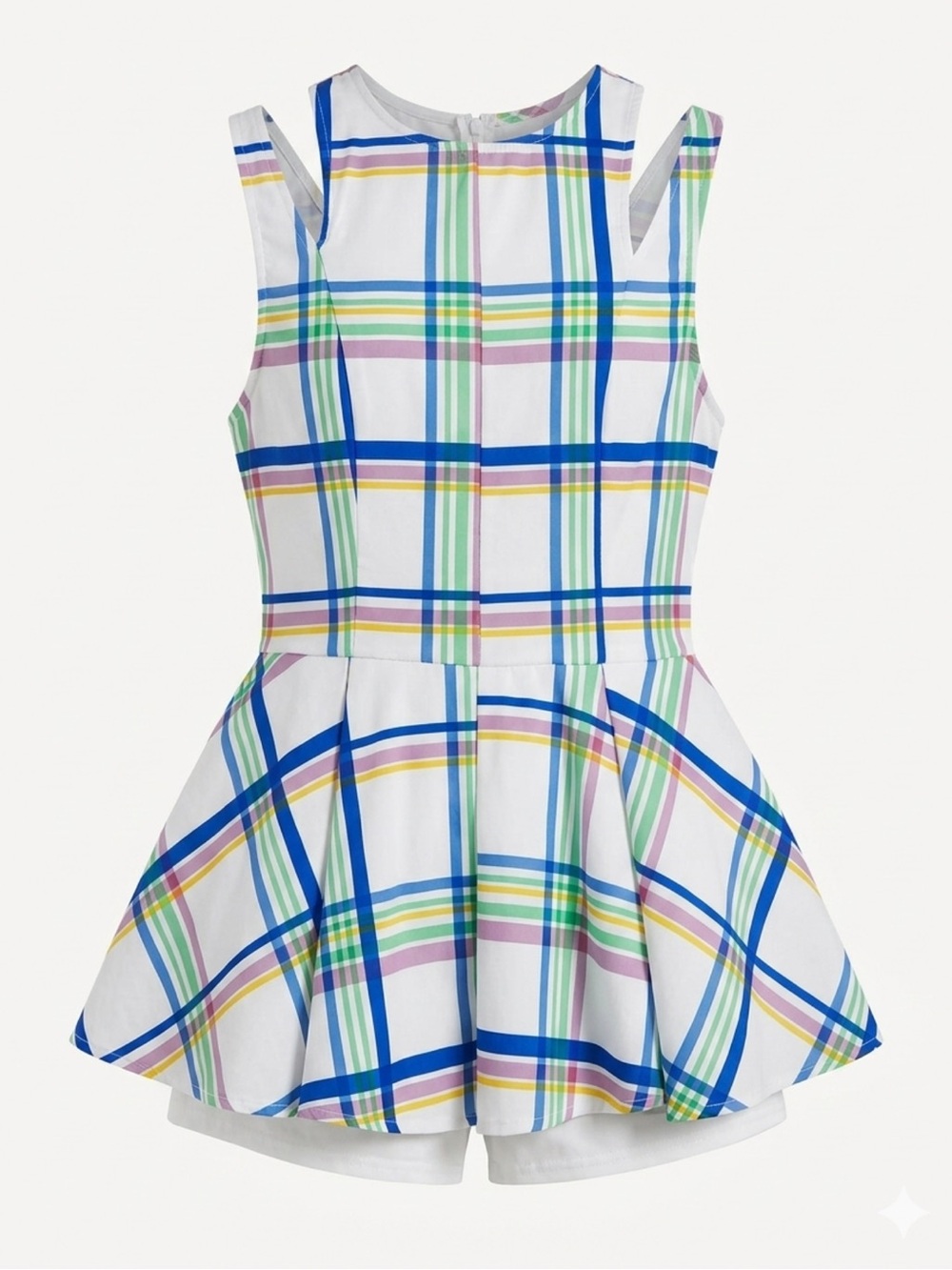 Women’s  White Plaid Peplum Romper - Blue, Green, Yellow, Pink